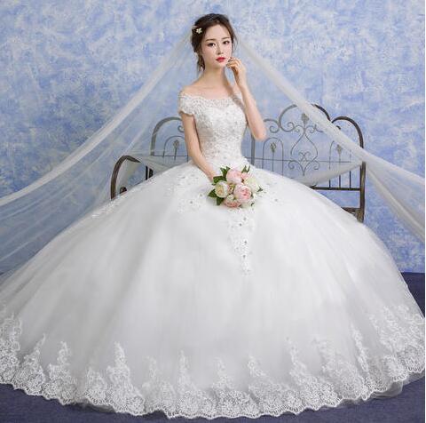 婚纱礼服2017新款新娘结婚长拖尾一字肩奢华齐地公主简约显瘦冬季